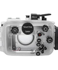 Front view of Underwater Housing For Olympus TG-6 Camera 60M Waterproof Case With Full Button Access, rain snow dust resistant.