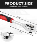 Eight Inch Dual Direction Ratchet Wrench With Three Eighths Drive Ideal For Filter Spark Plug Lug Nut Sockets Universal Quick Release Multi Purpose Car Repair Tool Durable Steel Construction For Easy Auto Home Shop Use, shown with measurements