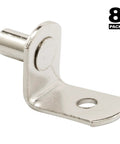 Nickel Plated Shelf Support Pegs Quarter Inch L Shaped With Screw Hole Pack Of 8 for cabinets and bookshelves