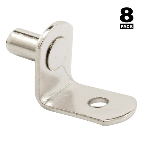 Nickel Plated Shelf Support Pegs Quarter Inch L Shaped With Screw Hole Pack Of 8 for cabinets and bookshelves