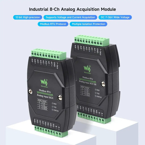 Industrial 8 Channel Analog Acquisition Module With 12 Bit High Precision ADC for Voltage and Current Sensing