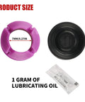 2 Piece Transmission Gear Shift Cable Bushing Repair Kit Install Tool with two bushings and lubricating oil shown with size dimensions.