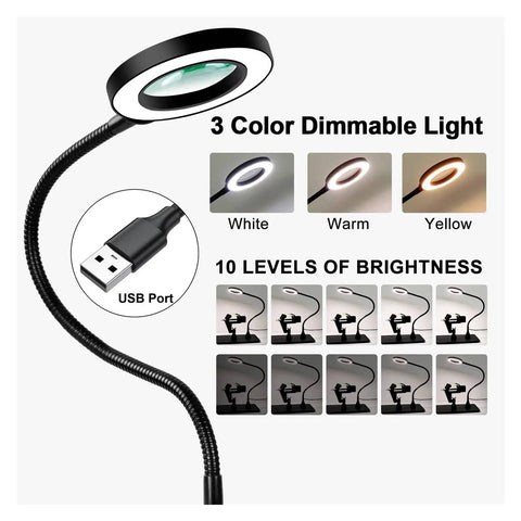 DIY Pro Grade Soldering Station With Flexible Magnetic Helping Hands And 3X LED Magnifying Lamp showing 3 color dimmable light