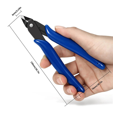 All In One Do It Yourself File Set With Six Steel Files And Six Diamond Files For Pro Grade Precision In Metal Wood Jewelry Modeling And Diy Projects Plus Free Cutter Pliers And Cleaning Brush In A Sturdy Storage Case - blue cutter pliers in hand.