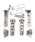 Built Different Heavy Duty Ball Bearing Door Hinges Smooth Slick Swing Stainless Steel Pivot Hardware set with screws and parts.
