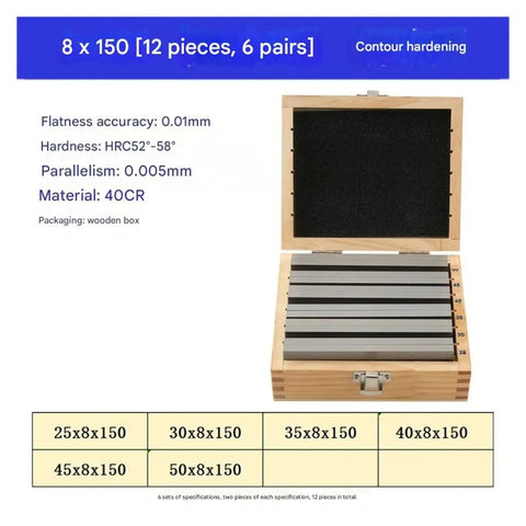 Shop Ready Top Shelf Machinist Parallel Gauge Blocks Six Pair Alloy Steel Setup Pads Rock Solid Precision For Cnc Milling Router And Table Saw Bench Prep in wooden box.