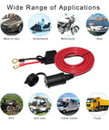 13 Foot 12V Female Cigarette Lighter Socket Extension Cord With Battery Eyelet Ring Terminal 8.3mm Hole 0.32 Inch 16AWG SPT 2 Cable