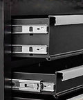 Built Like A Tank Steel Tool Cabinet With Multiple Lockable Drawers showing sturdy pull-out drawer slides for efficient storage.