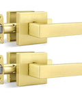 Brushed Gold Passage Door Handles 2 Pack For Interior Doors Keyless Non Locking Lever Set For Hallways And Closets Reversible Heavy Duty Zinc Alloy Hardware Perfect For High Traffic Rooms, two handles