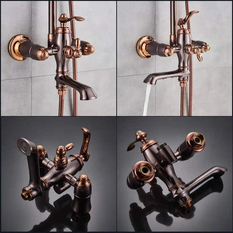 UMJIGF 8 Inch Rose Gold Shower System with Cold and Hot Water Shower Combo Set Multifunction Single Handle Shower Faucet Set.