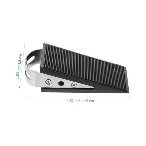 2 Piece Rubber Door Wedge With Stainless Steel Core Non Slip Door Stopper For Home And Bathroom Protects Floors And Keeps Doors From Slamming Odorless Environmentally Friendly Black side view with dimensions