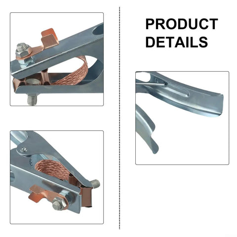 Close-up of Heavy Duty Welding Ground Clamp For Mig Tig And Mma Welders with copper jaw and ergonomic handle for secure grip.