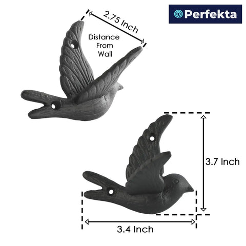 Straight Up Solid Cast Iron Flying Bird Wall Hooks Set Of 5 Rustic Farmhouse Coat Pegs dimensions 3.4x3.7 inch with 2.75 inch distance from wall.