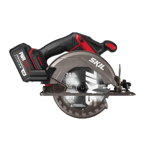 Side view of a circular saw with PWR CORE 20 battery, part of the 2 Tool Drill Driver And Circular Saw Combo Kit With Brushless 20V Power Tools