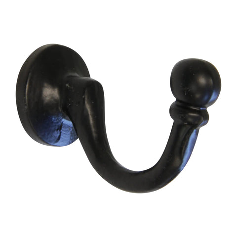 Solid As A Rock Cast Iron Twist Wall Hook Heavy Duty Single Arm Screw Mount close-up view of black cast iron design