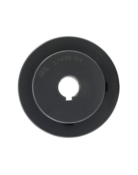Double-groove pulley, AK fixed bore; 3.05 in OD, 5/8 in bore, cast iron (front view).