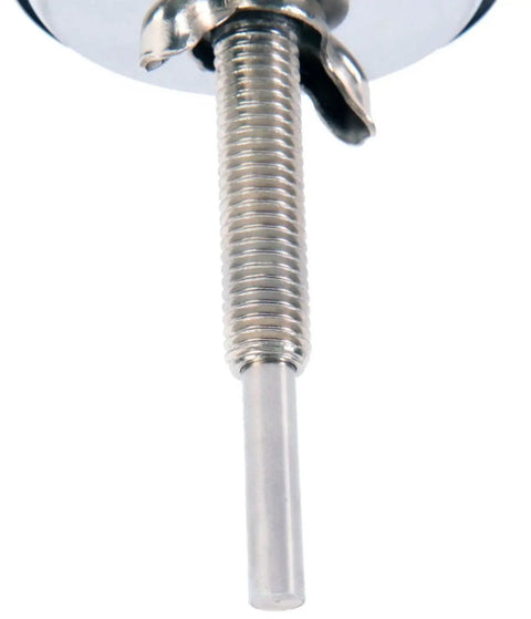 Close-up of stem from Stainless Steel BBQ Charcoal Grill Thermometer with Large 2.375 Inch Face and 2.875 Inch Stem.