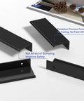 Close-up of 5 Inch Black Kitchen Cabinet Handles 10 Pack Modern Aluminum Alloy Finger Pulls with sleek hidden mounting detail.