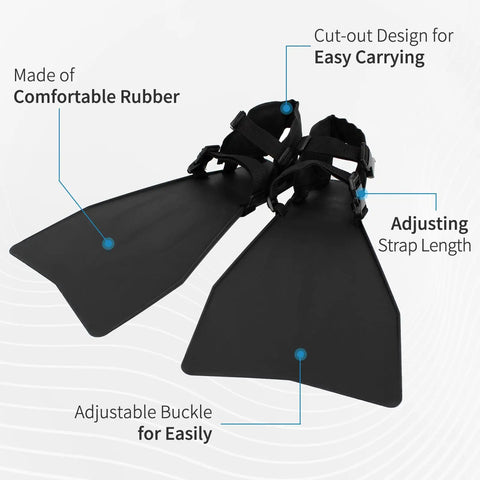 Super Comfy Lightweight Fishing Float Tube Fins With Tough Abrasion Resistant Adjustable Buckle Swim Flippers in black
