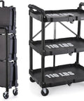 Portable Folding Service Cart With Three Tiers, 330 Lbs Capacity, Rolling Utility Cart On Wheels For Warehouse, Home, Shop, Garage, Office, Restaurant, No Assembly Required