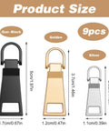 Nine Piece Zipper Pull Replacement Kit Includes Metal Zipper Tabs For Luggage Backpacks Jackets Sewing Notions And Supplies Small Medium Large Three Colors Durable Zinc Alloy Easy Quick Fixes product sizes in gun-black, golden, and silver.