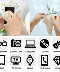 VIPbuy 4-pack natural chamois cleaning cloths (6x6 in) for glasses and screens; shown cleaning a phone and eyeglasses.