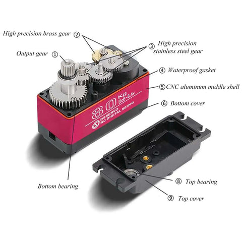 Beefy 80Kg High Torque RC Servo DS5180 For One Fifth Scale RC Vehicles Crawlers Robots And Boats With Stainless Steel Gear exposed