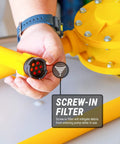 Heavy Duty No Sweat Manual Drum Pump Featuring Chemical Resistant Rotary Crank Mechanism and Extended Forty Nine Inch Suction Tube for Effortless Barrel Draining No Electricity Needed Fits Standard Containers with screw-in filter.