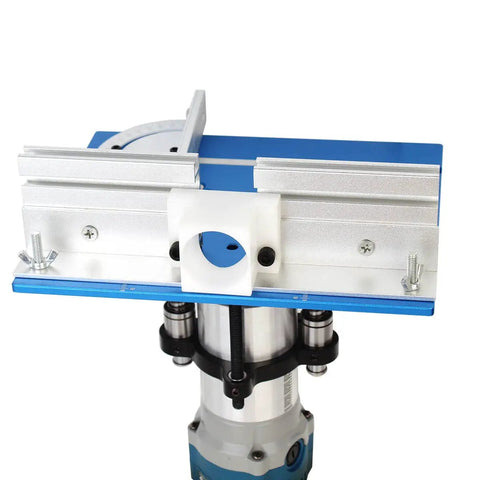 Rock Solid Aluminum Router Table Insert Plate Featuring Hella Precision Flip Mount With Integrated Miter Gauge Guide And Durable Sliding Fence Brackets For Top Shelf Woodworking Projects 9.4X7.9 Inch view showing mounted miter gauge and sliding fence.