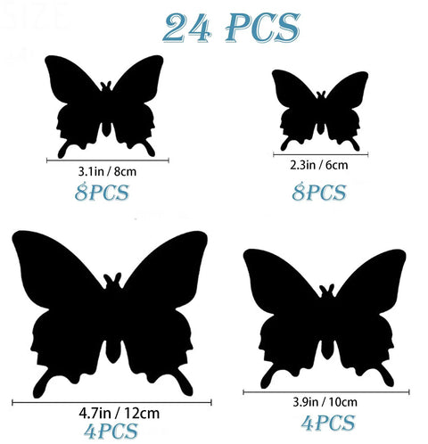 Colorful 3D Butterfly Wall Decor Set With Magnets And Glue Dots Dual Attachment For Party Decor 24 pcs silhouette sizes