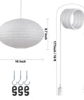 FEHEED 16 Inch Oval Plug in Hanging Paper Lantern Lights with Cord, white paper lantern with cord and hooks, size 16x8.7 inches.
