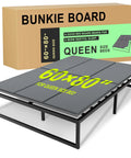 Heavy Duty Queen Bunkie Board With No Sweat Tool Free Setup, Silent Noise Blocking Mattress Foundation, Foldable 60x80 Support Frame, Anti Sag Base For Chill Nights And Solid Bed Upgrade displayed with packaging.