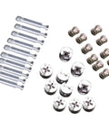 24 Piece Silver Cam Lock Fittings And Furniture Connector Set For Cabinet Assembly with flush surface and threaded fastening.
