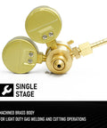 Acetylene Regulator CGA-200 With Rear Inlet And 9/16-18 Outlet Hose Connector For Welding Gas, T Handle, Dual Gauges, Machined Brass Body