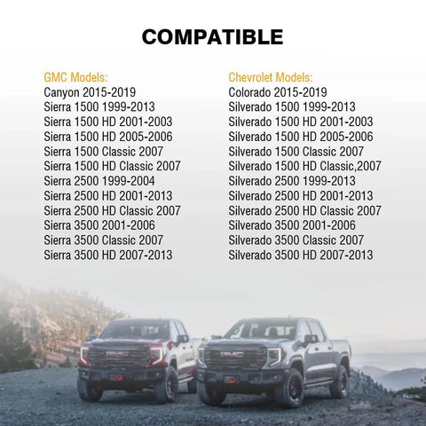 Compatibility list for Upgrade Your Rig With These Badass Truck Bed Mounting Bolts M12 X 55MM Zinc Plated Steel for GM trucks.
