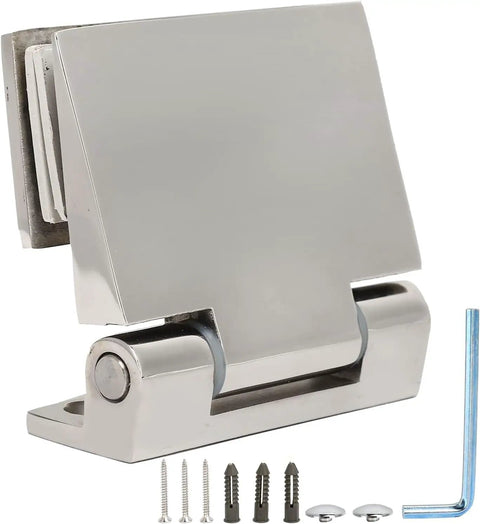 Heavy Duty Stainless Steel Door Hinges For Glass Doors Cabinets And Gates Tough As Nails Built To Last With Rust Resistant Replacement Hardware Easy Install For Showcases And Cupboards showing hinge with screws and hex key.
