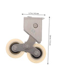 Heavy Duty Sliding Door Rollers Kit, 2 Pack Aluminum Alloy Wheels With Stainless Steel Track, close-up view with dimensions