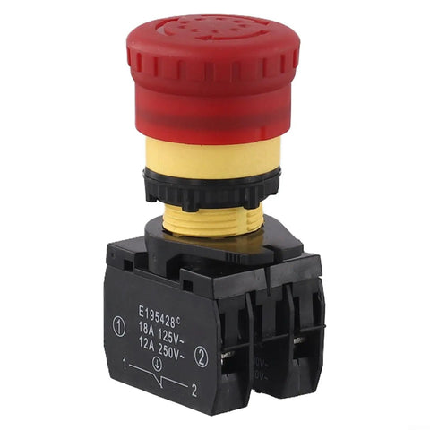 Self Locking Push Button Stop Switch 1NO 125V 250V 18A 12A For Industrial Machinery And Control Panels Black Red 80x50x50mm front view