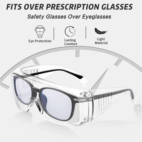 12 Pack Over Eyeglasses Safety Goggles With Anti Fog And Scratch Resistant Lenses ANSI Z87.1 Eye Protection For Lab Work Nurses Workers Architects Contractors And Outdoor DIY fits over prescription glasses.