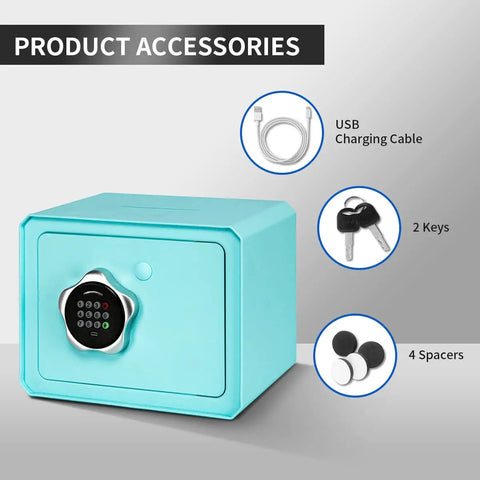 Electronic Keypad Money Drop Safe Box With Top Slot Deposit, Personal Stash Safe, USB cable, keys, spacers, in blue