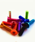 Colorful aluminum flat head screws with hex socket, showcasing the 10 Pack Aluminum Flat Head Screws With Hex Socket Countersunk Drive M3 M4 M5 And M6 Sizes In Orange Finish M3x12 Machine Screws For Electronics Hobby And DIY Projects on display.