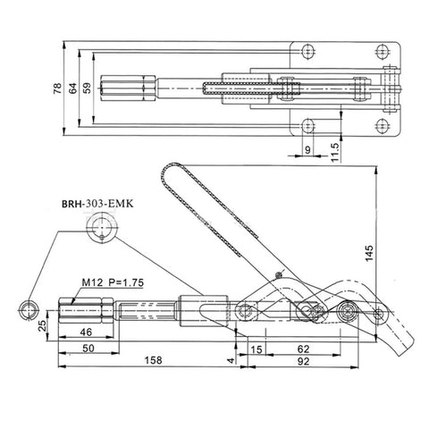 Heavy Duty Push Pull Quick Toggle Clamp Delivering Robust Grip For Welding And Woodworking Sites With Workshop Bench Fixtures And Fast Release Mechanism Built Tough For Daily Shop Grind technical drawing with dimensions.