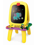 Mega Size Magnetic Double Sided Kids Easel Built Tough For Endless Creative Sessions Adjustable Height Dry Erase And Chalkboard Art Station with colorful drawing on blackboard.