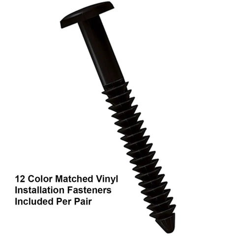Black Vinyl Raised Panel Exterior Shutter Set, Pair, 15 By 39 Inches, One Piece Construction, fastener close-up.