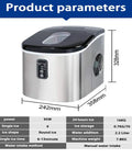 Product parameters of Compact Countertop Ice Maker Machine Sporting A Sleek Stainless Steel Build 220V 15kg Daily Yield.