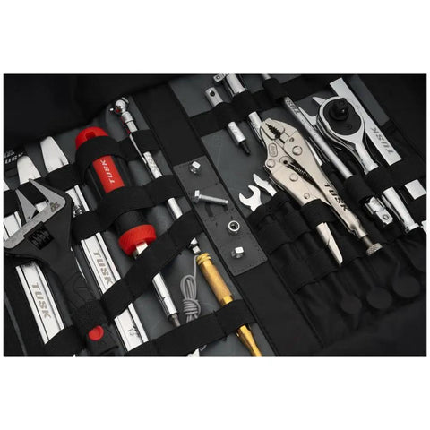 Compact 30 Piece Motorcycle Adventure Tool Kit With Pliers Wrenches Sockets And Screwdrivers In Rugged CR-V Steel Tool Roll