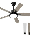 52 Inch Outdoor Ceiling Fan With Light And Remote Control, Reversible DC Motor, 5 White And Yellow Maple Blades