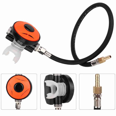 Go To Second Stage Scuba Regulator For Easy Breathing Adjustable Regulator Explorer with mouthpiece and hose detail