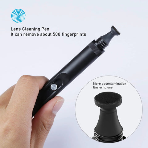 VSGO Professional Lens Cleaning Pen, double-ended camera lens brush with soft brush and foam pad, black handheld tool