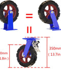 Heavy Duty Industrial Swivel Casters With Solid Natural Rubber Wheels showing blue steel brackets and large rubber wheels dimensions.